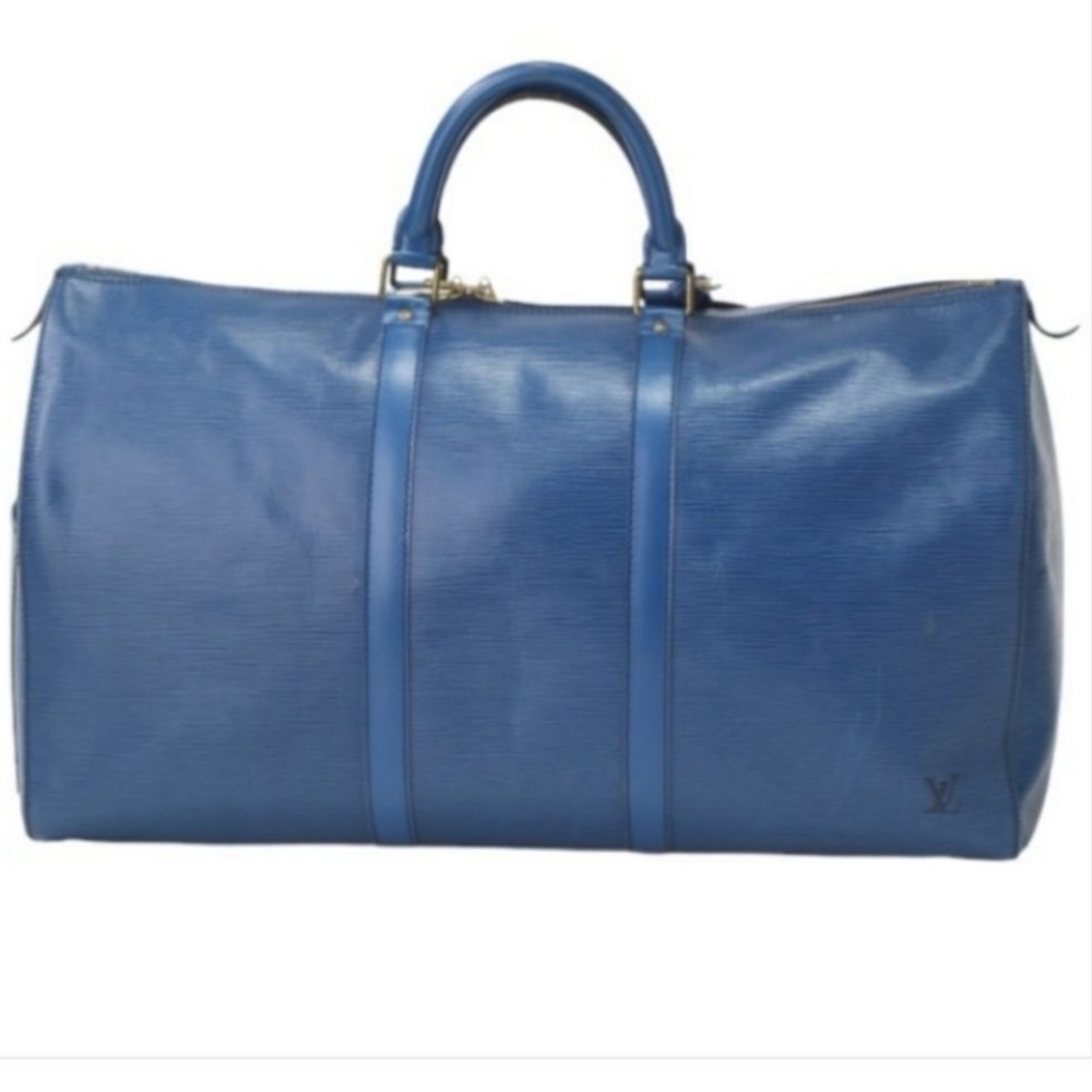 Louis Vuitton blue EPI KEEPALL leather duffle weekend bag !
